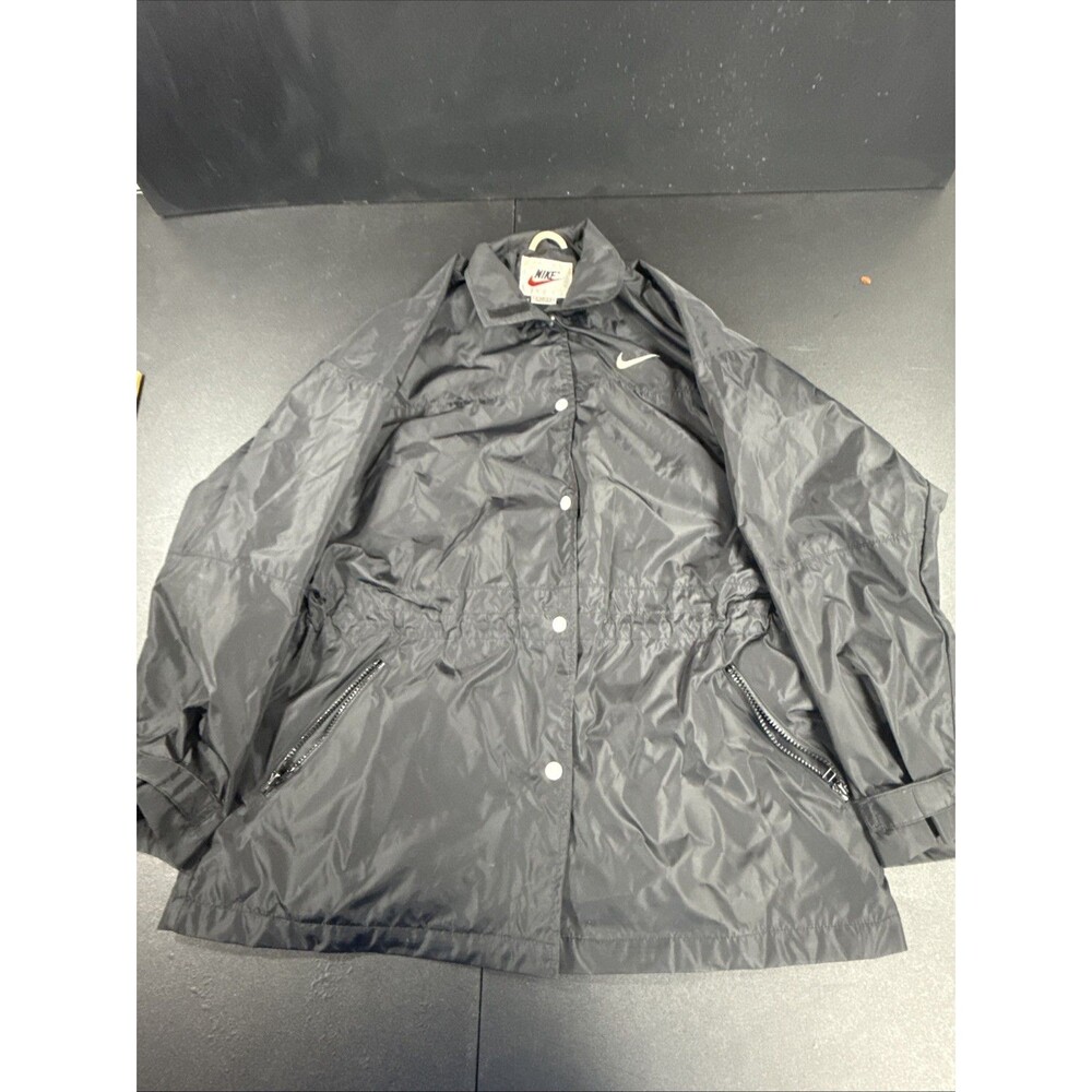 Vintage Nike Women's Lined Windbreaker Snap Front Jacket Size Medium Black